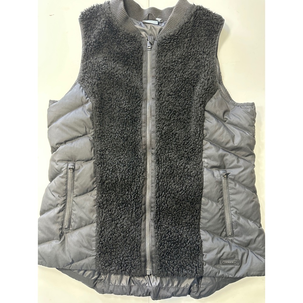 Athleta Womens Black Sherpa Mixed Media Down Puffer Vest Size M Full Zip